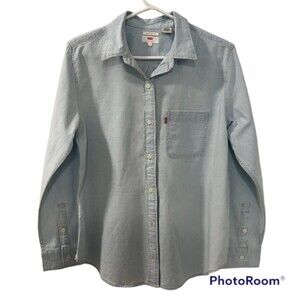 LEVIS Boyfriend Fit Blue Coconut Tree Embroidered Back Button Down LS Shirt Sz S